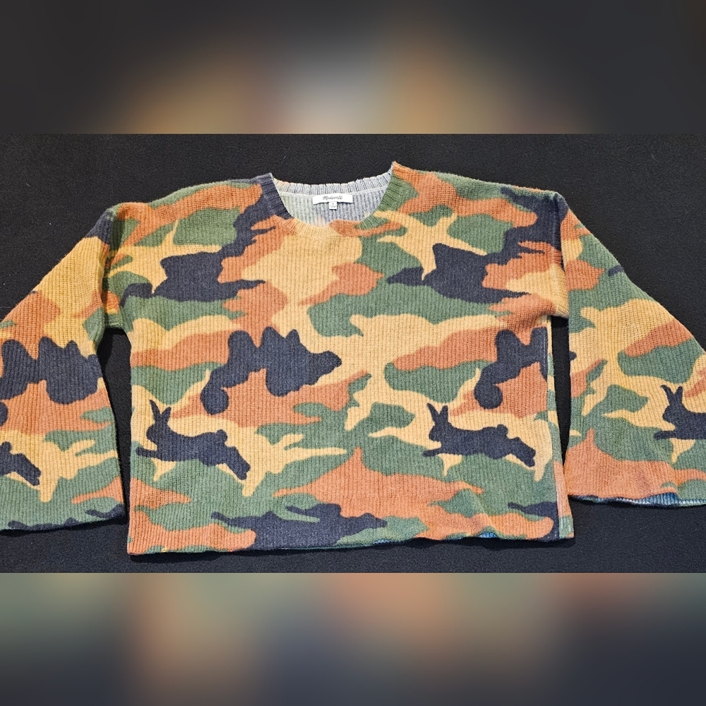 Madewell Cottontail Camo Wide Sleeve Sweater 100% Merino Wool Womens Small S